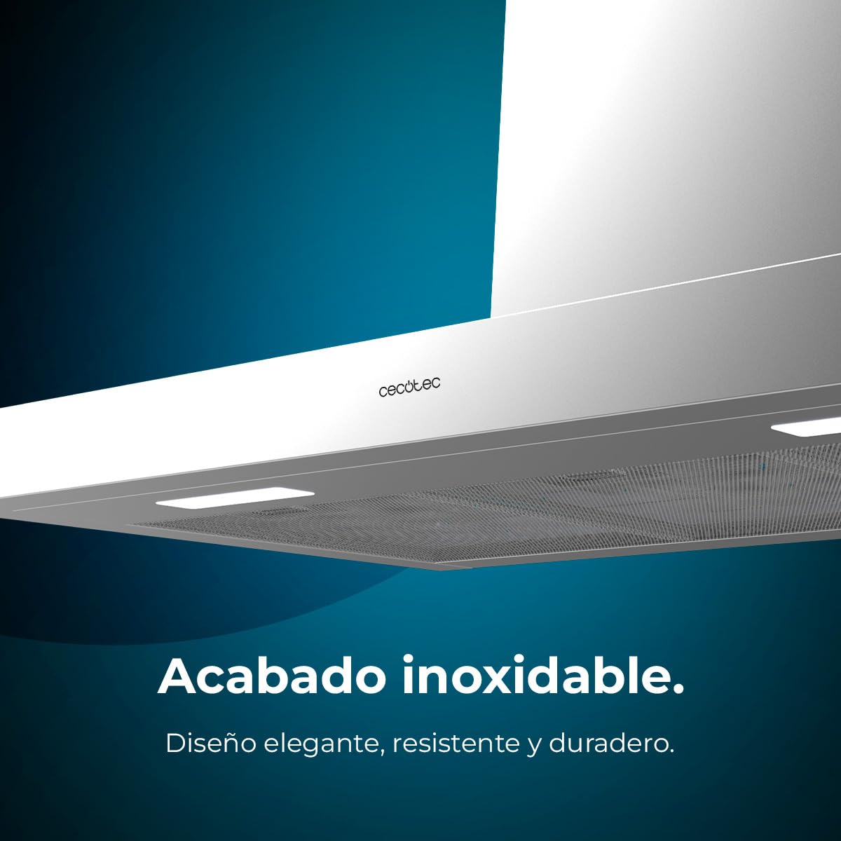 Cecotec Cappa aspirante 90 cm Bolero Flux TM 906500 Inox A. Motore 165 W, decorativo con finitura inox, aspirazione 650 m3/h, controllo meccanico, 3 livelli di potenza, luce e filtro al carbonio