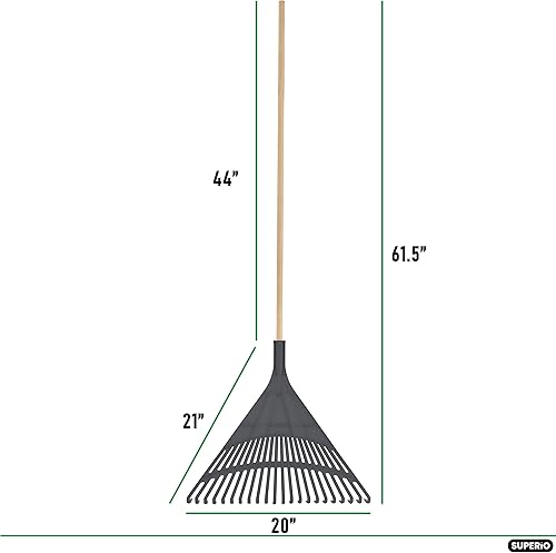 Miniatura 2 de Superio Rastrillo para adultos con mango de madera dura, cabeza de plástico duradero para barrer hojas en el césped y ordenar el jardín, 61 pulgadas