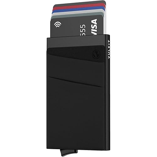 VULKIT Card Holder with Money Pocket Pop Up Wallet RFID Blocking Slim Metal Bank Card Case Holds 5 Cards and Notes(Black)