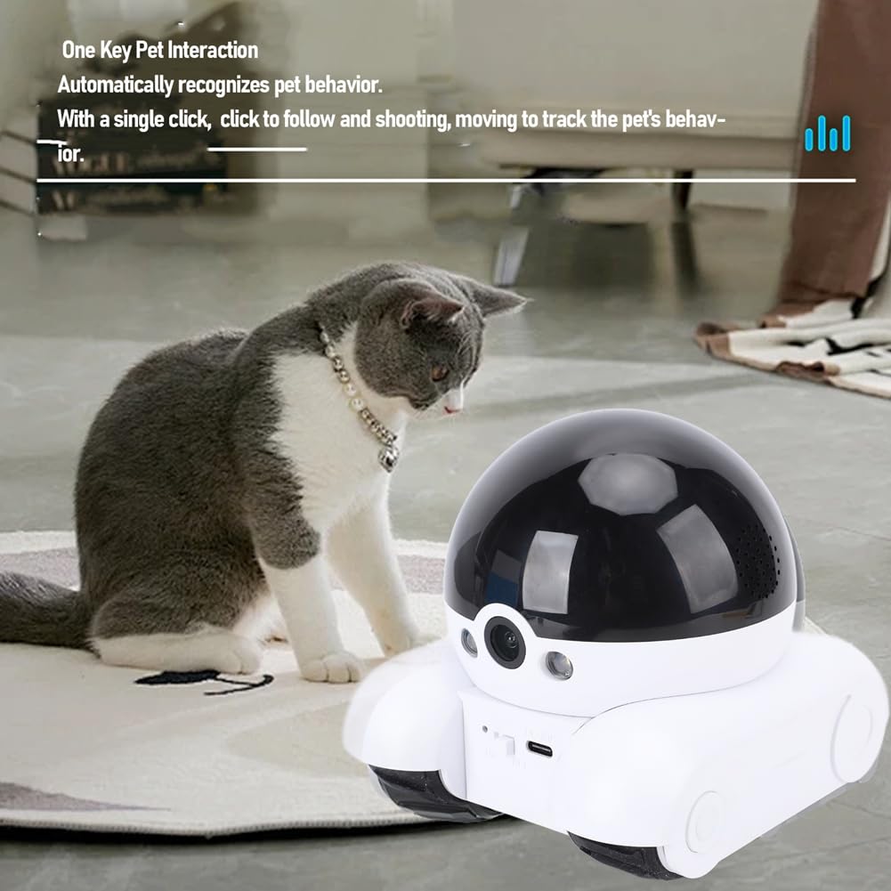 Cámara de Seguridad para Interiores de 2 MP con Doble Lente y Batería Recargable de 5200 MAh. Control Remoto por Aplicación. Cámara Robot para Mascotas, Ideal para Gatos y Perros.