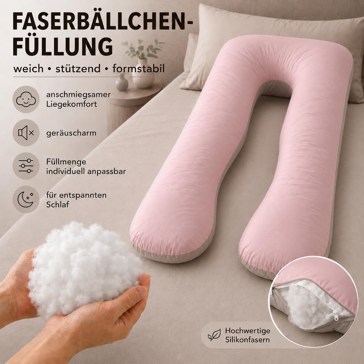 sei Design Almohada para dormir de lado XXL acolchada, multifuncional, Jumbo Comfort I XXL, cojín de lactancia, almohada para embarazo, forma de U, almohada para dormir de lado