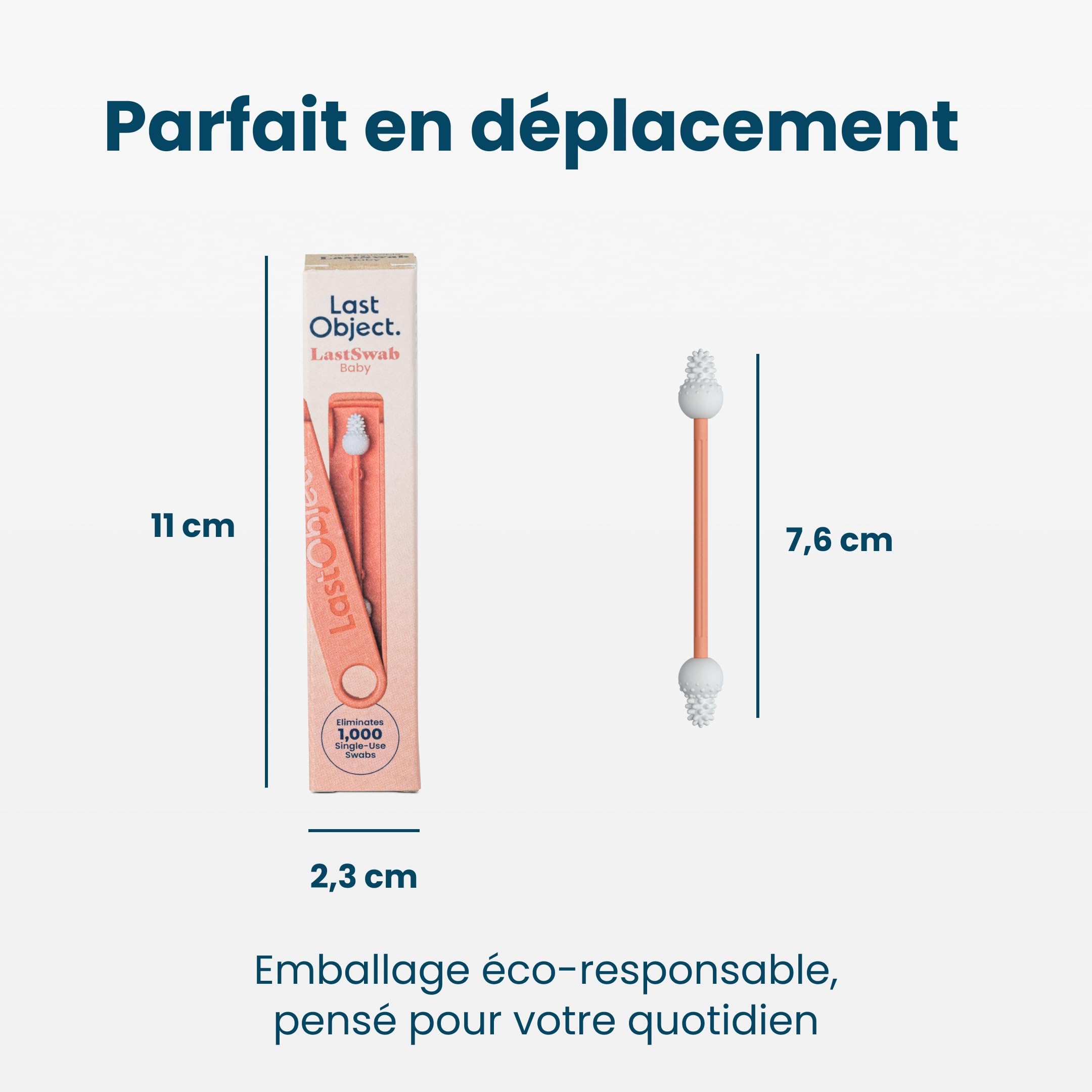 LastSwab® Bébé Cotons-tiges réutilisables en silicone – Nettoyeur doux oreilles & nez pour nouveau-nés et nourrissons – Lavable, sans BPA, zéro déchet, étui – Pêche