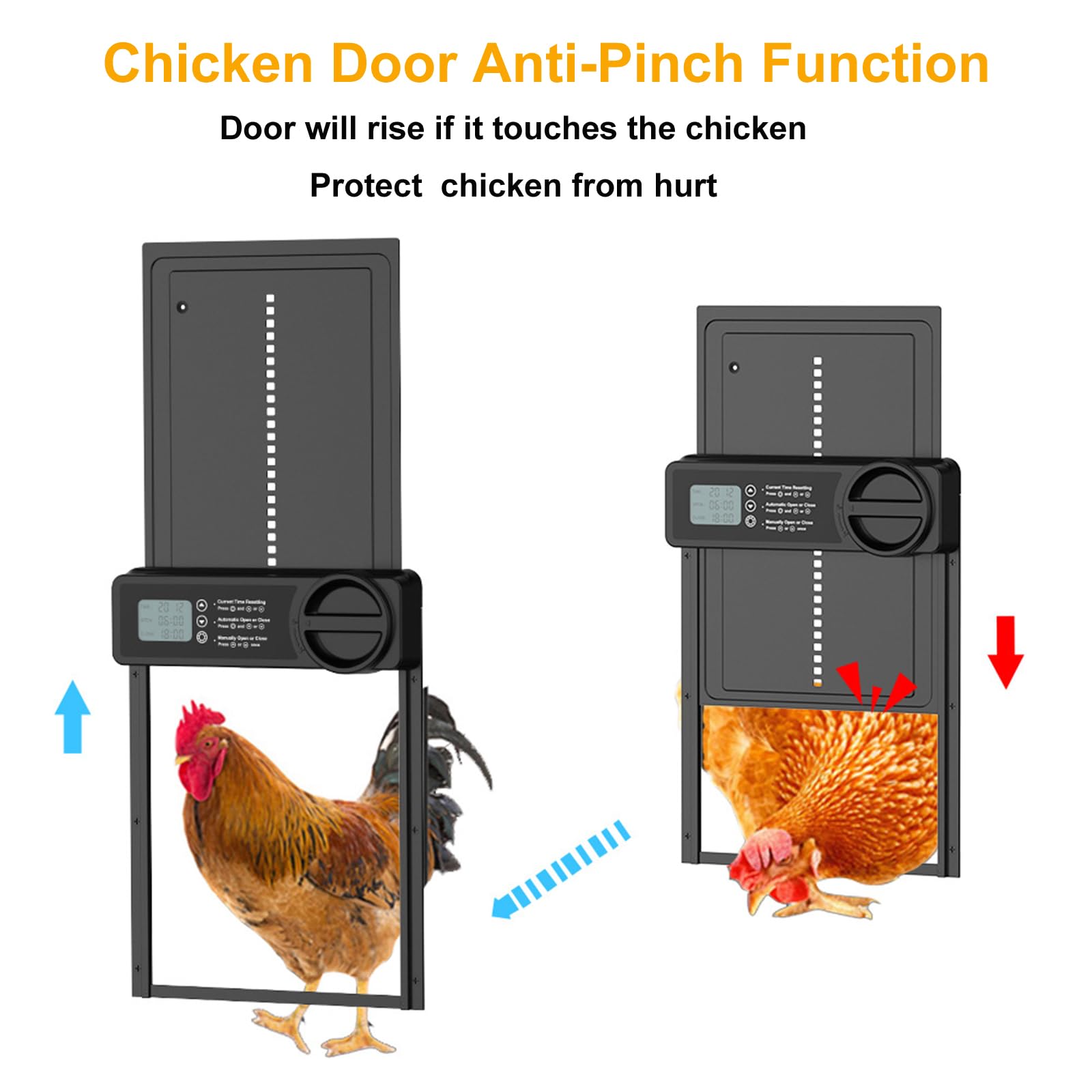Porta automatica per pollaio, porta automatica per pollo con modalità manuale e timer, alimentata a batteria, display LCD, resistente alle intemperie, anti-pizzico, apriporta elettrico in lega di