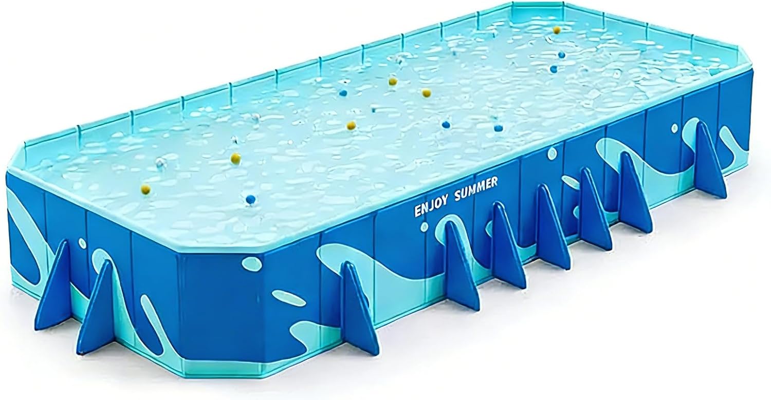 13FT Foldable Non-Inflatable Pool, Hard Plastic Shell Swimming Pool & Ball Pit for Kids, Adults & Pets, Anti-Slip Durable Portable Design for Indoor, Outdoor & Backyard Use, Easy to Store