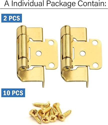 Miniatura 5 de Bisagras de gabinete de latón dorado para puertas de gabinetes de cocina, paquete de 20 (10 pares) de 12 pulgada superpuesta parcial, bisagras
