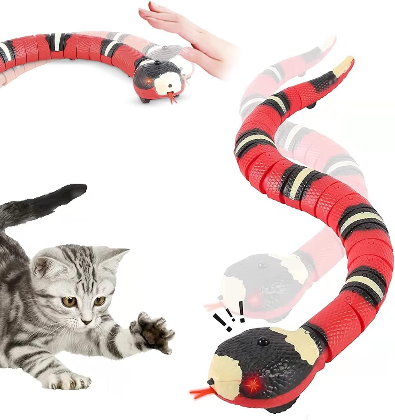 MASINIES Cat Interactive Toy,Smart Sensing Snake Cat Toy,Interactive Snake Toy Serpent Cat Toy,Moving Snake Toy,Rechargeable Automatically Sense Obstacles and Escape,Cat Interactive Toys Dogs