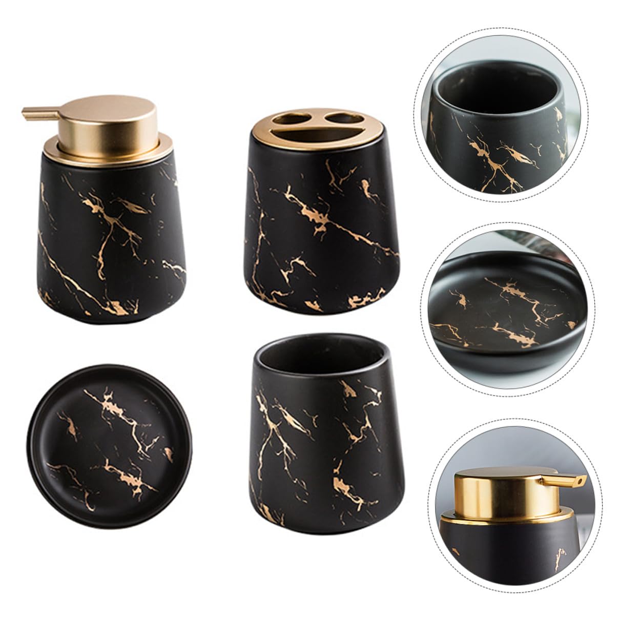 Cabilock Conjunto de Accesorios de Baño de Cerámica Negro Bandeja de Jabón y Vaso para Cepillo de Dientes Portátil y Fácil de Almacenar para Hombres y Mujeres