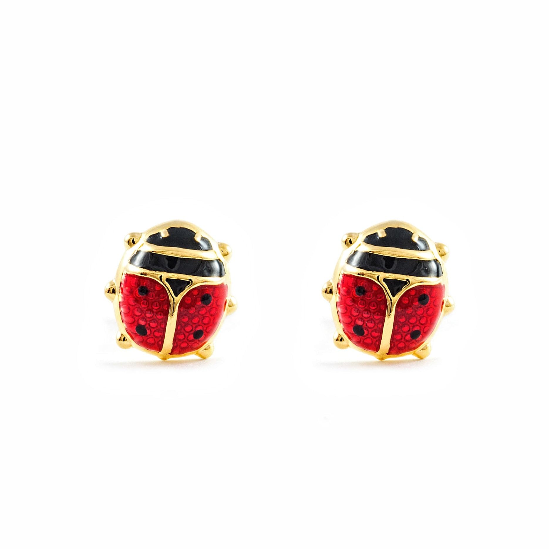 Mondepetit - Orecchini ragazza donna Smalto Rosso-Nero Coccinella Oro Giallo 18K - Scatola Regalo - Certificato di garanzia