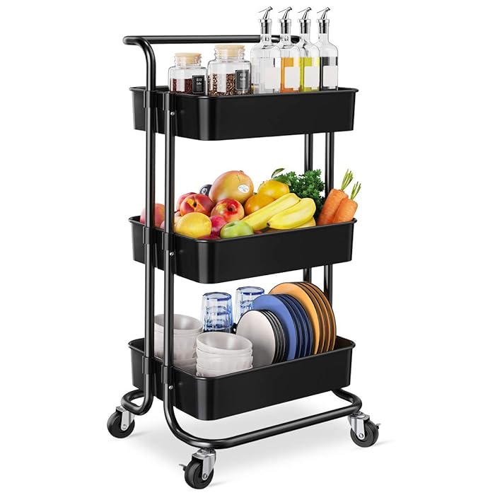 Buy Homemaxs 3 Tier Rolling Utility Cart, Kitchen Cart Storage Shelves