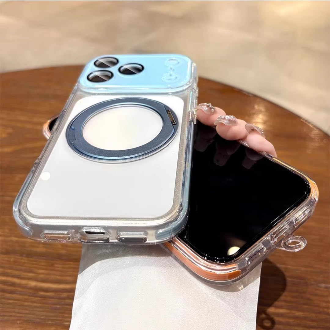 Étui magnétique Transparent Antichoc avec Support Rotatif et dragonne pour iPhone Air (Compatible iPhone Air/GS Noir)