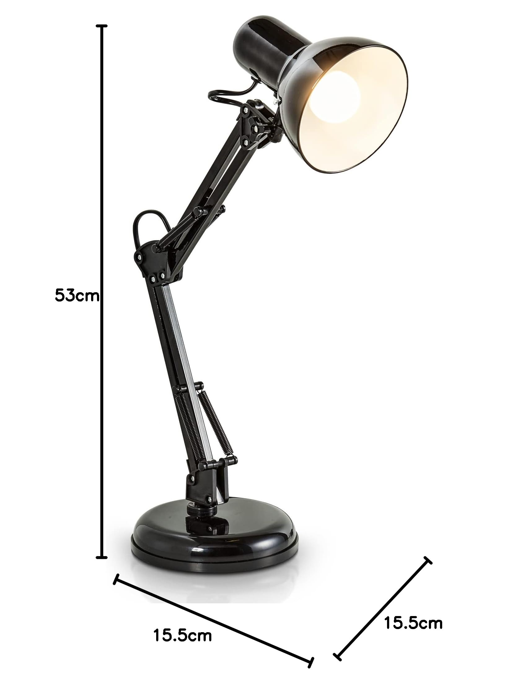 BRILONER - Lampe de bureau orientable, lampe de table avec interrupteur à fil, lampe de table rétro douille E14, 546x224 mm (DxH), noir