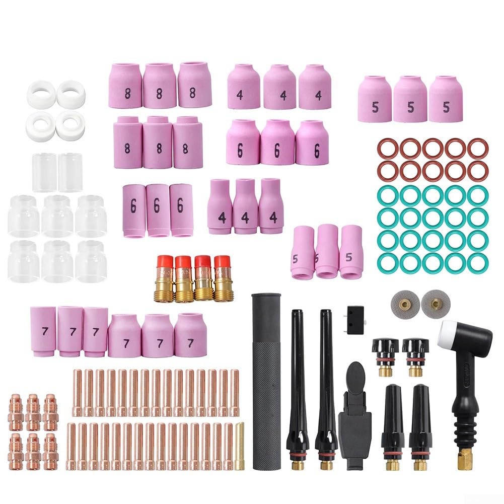 Kit di saldatura TIG, 123 pezzi, set di ugelli in allumina per torce a lente a gas tozze, accessori compatibili con modelli di torcia di saldatura WP-17, WP-18, WP-26