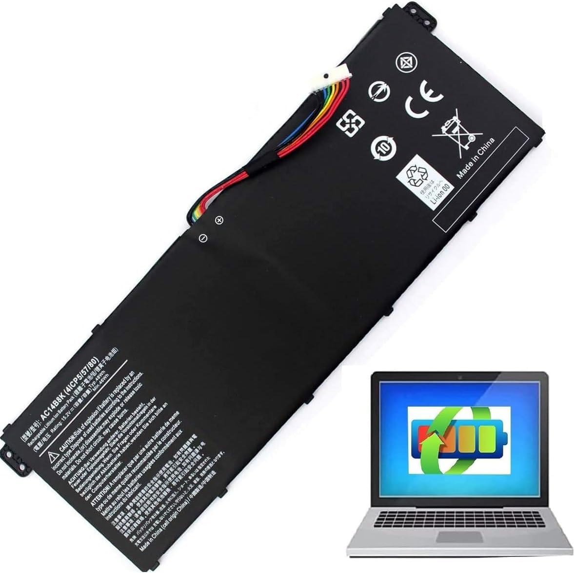 AC14B8K Akku Für Acer Aspire Laptops – 15,2V, 55Wh/3600mAh, Kompatibel Mit ES1, E3, E5, R3, R5, R7 Serie