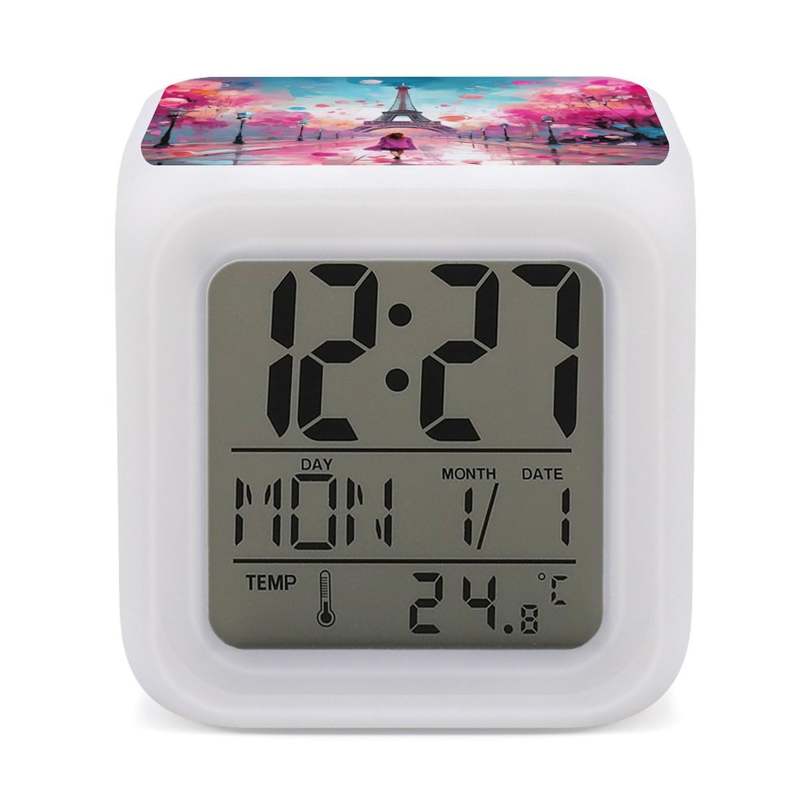 LIJrtrFseRWParis Eiffel Tower Painting Alarm Clock Durable Digital Clock Multi-Function LED Clock for Bedroom Home Office