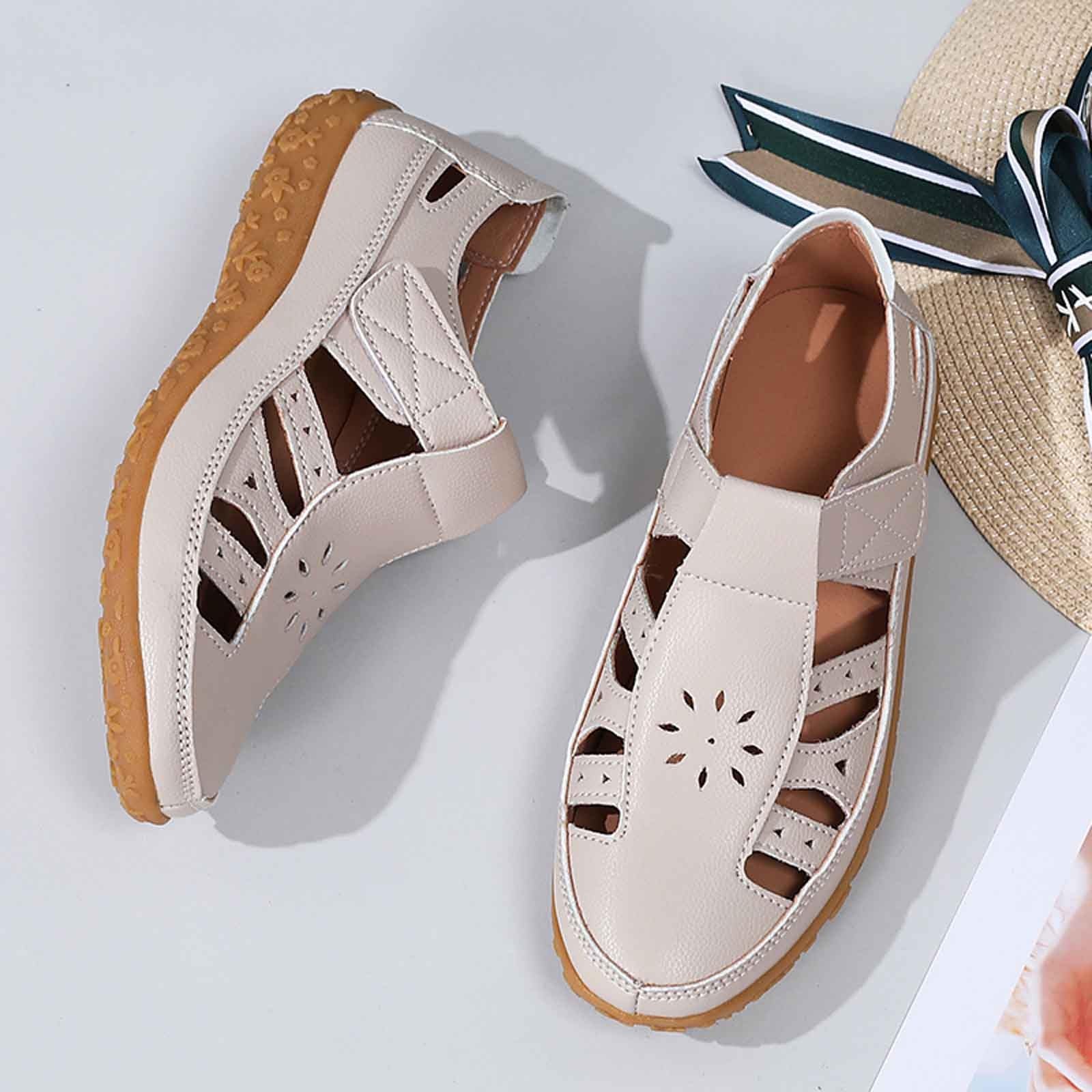 Generisch Sandales confortables pour femme pour le quotidien - Bout fermé - Design de talon respirant - Ouvertures - Fermeture idéale pour les tenues d'été décontractées