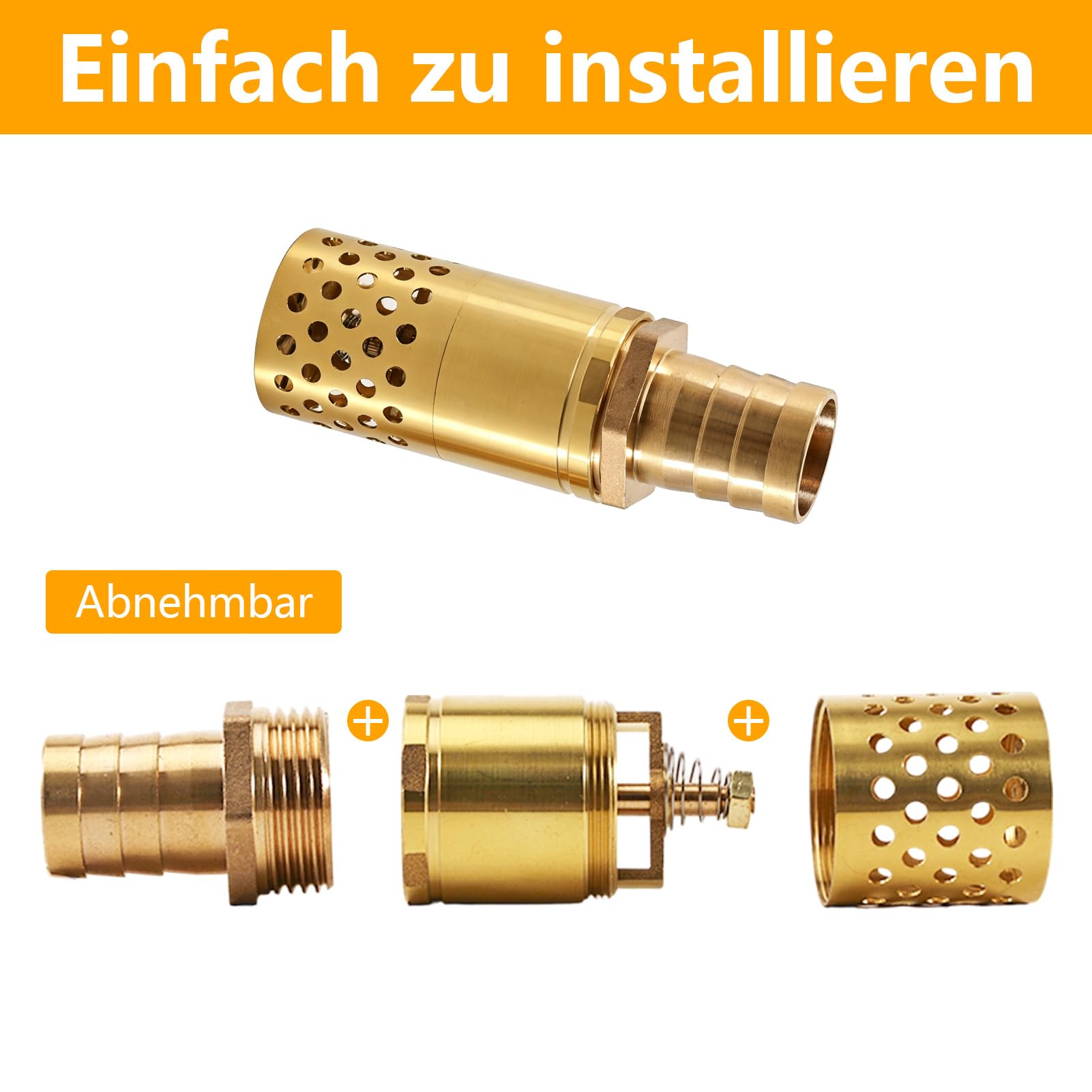 Mosiężny zawór zwrotny 1 cal, zawór zwrotny z przyłączem gwintu zewnętrznego 1", zestaw filtrów ssących 1", nierdzewny i wodoszczelny, do rur ssących, pomp, ogrodu
