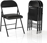 VOLIX 4 Pack Padded Folding Chairs with Cushion & Backrest - Sturdy Metal Frame, Indoor Outdoor Use, Black