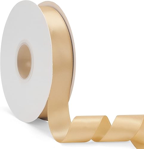 Cinta de satén de doble cara dorada de 1 pulgada x 50 yardas, cinta de color sólido de alta densidad, ideal para manualidades, envoltura de regalos,