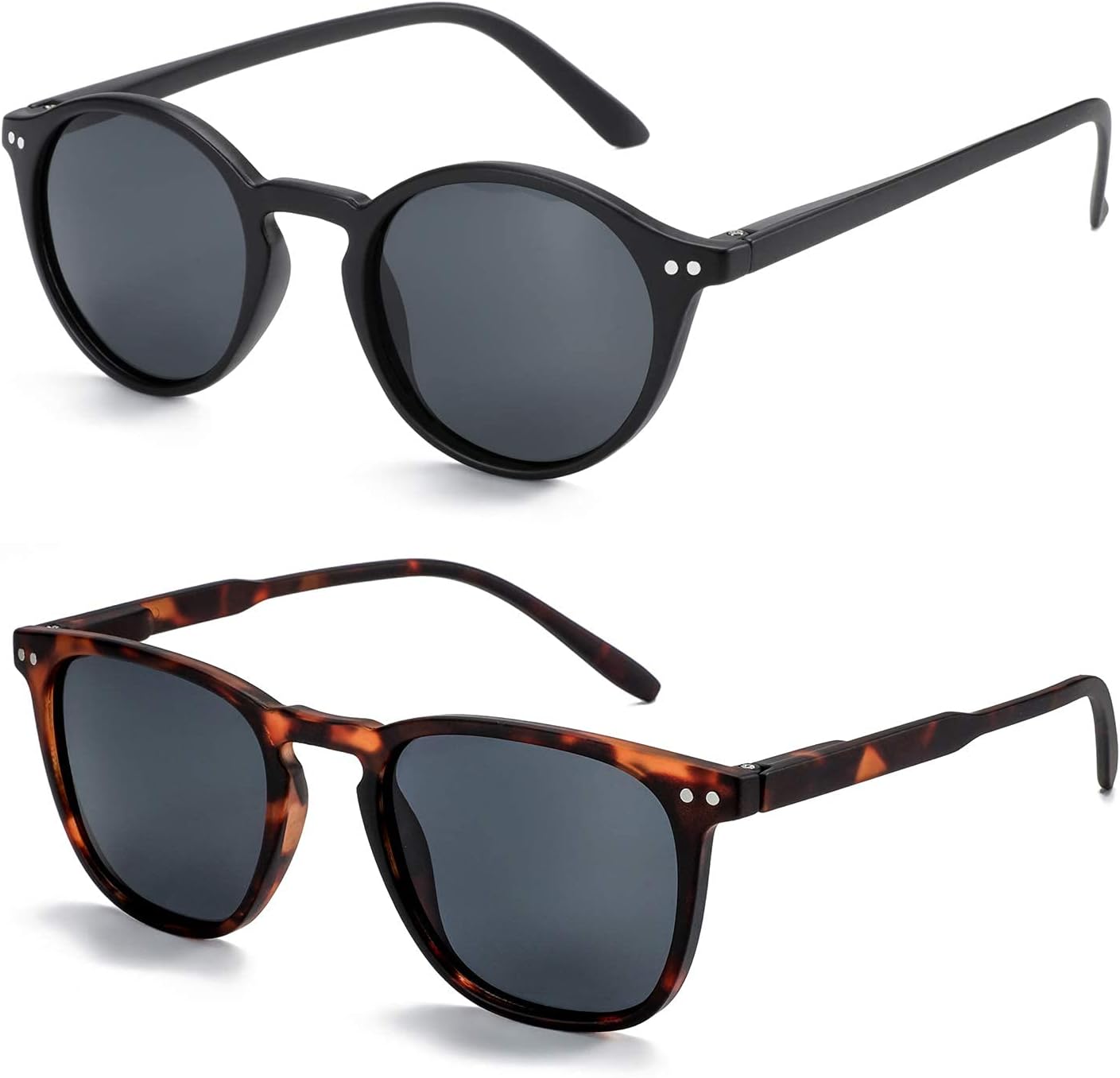 Polarized Sunglasses for Women Men: Retro Shades Round | Square Frame UV Protection 2 Pack