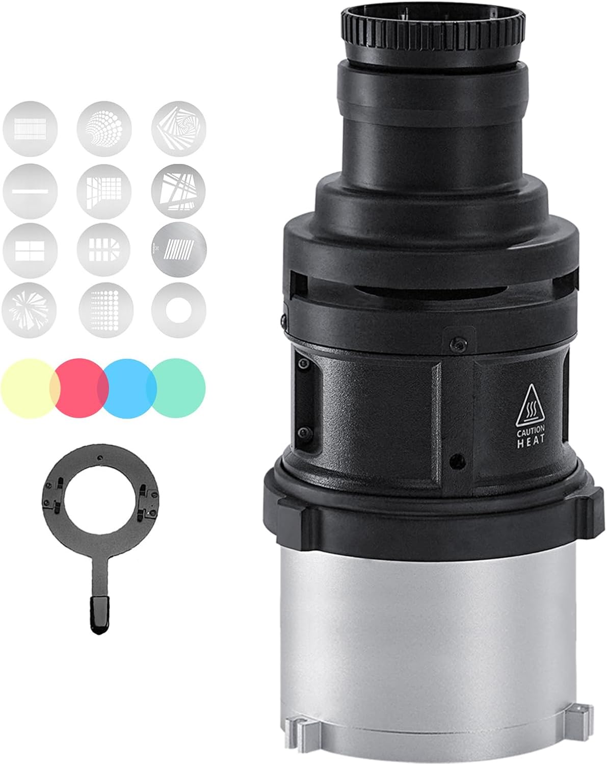 WELLMAKING S80 Spotlight Bowens Mount Optical Conical Snoot with 38° Projection Lens, Adjustable Focus, 12 Metal Gobos 4Color Gels for LED Lighting and Strobes. Suit for Video,Live,Youtube&Photography