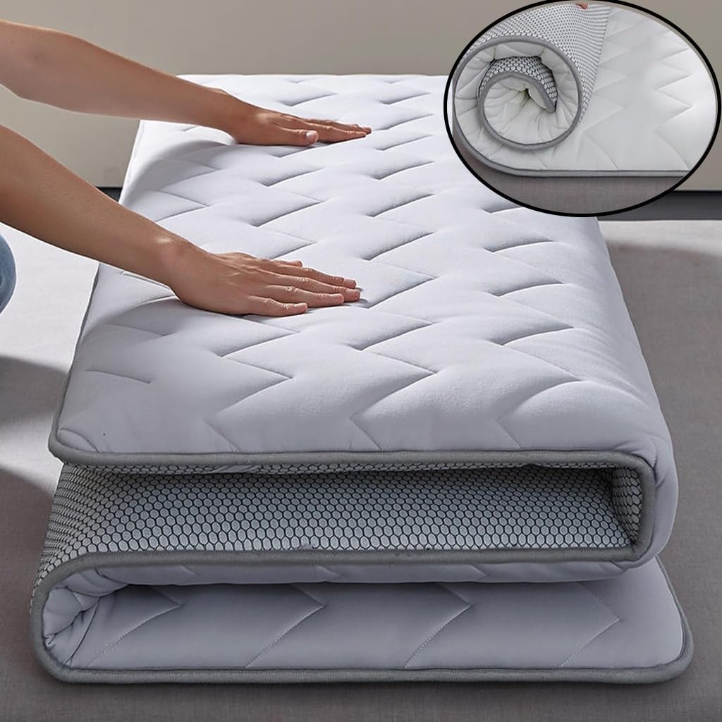 Portable Tatami Mattress, Folding Bed Pads, Futon Sleeping Toppers, Memory Foam Roll Up Non-Slip Guest Bed Cushions, Compact and Easy to Storage (Color : Gris, Size : 90 * 190 * 5cm)
