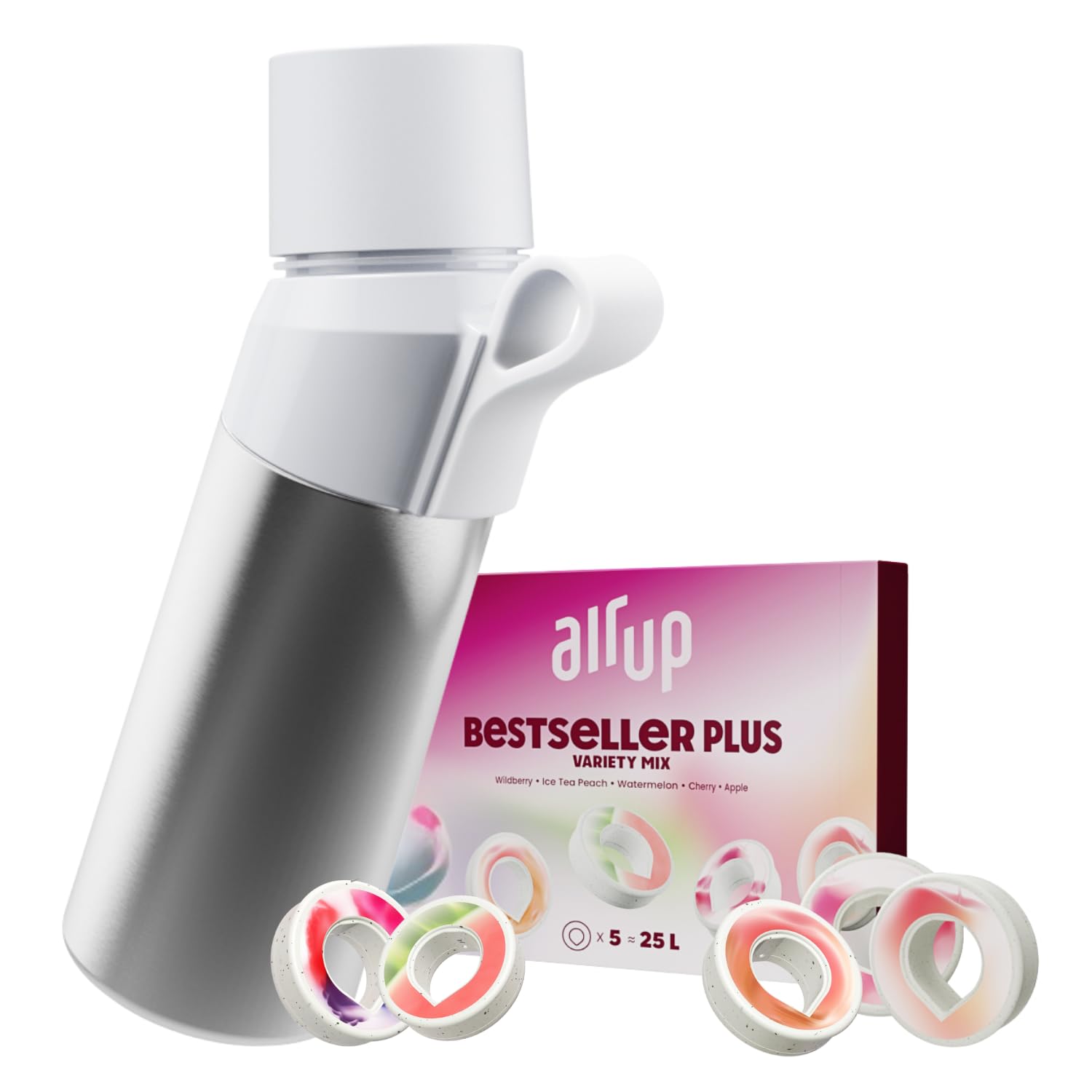 AIR UP Twist Pro Steel Starter Set 480 ml I butelka na wodę ze stali nierdzewnej i 5 pods o smaku bez cukru