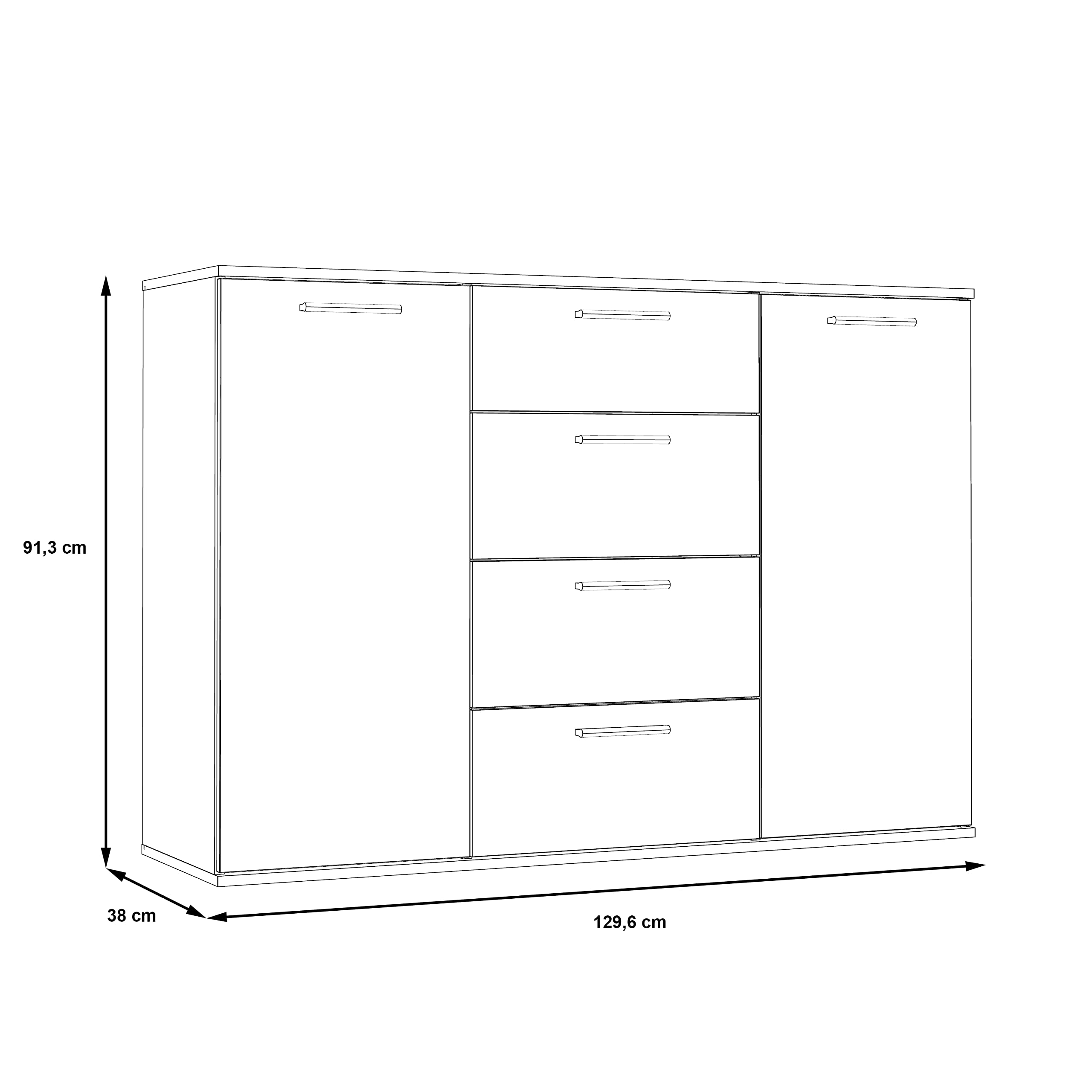 FORTE Beach Kommode mit 2 Türen und 4 Schubladen, Holzwerkstoff, Sandeiche / Weiß, 48 x 91,3 x 129,6 cm