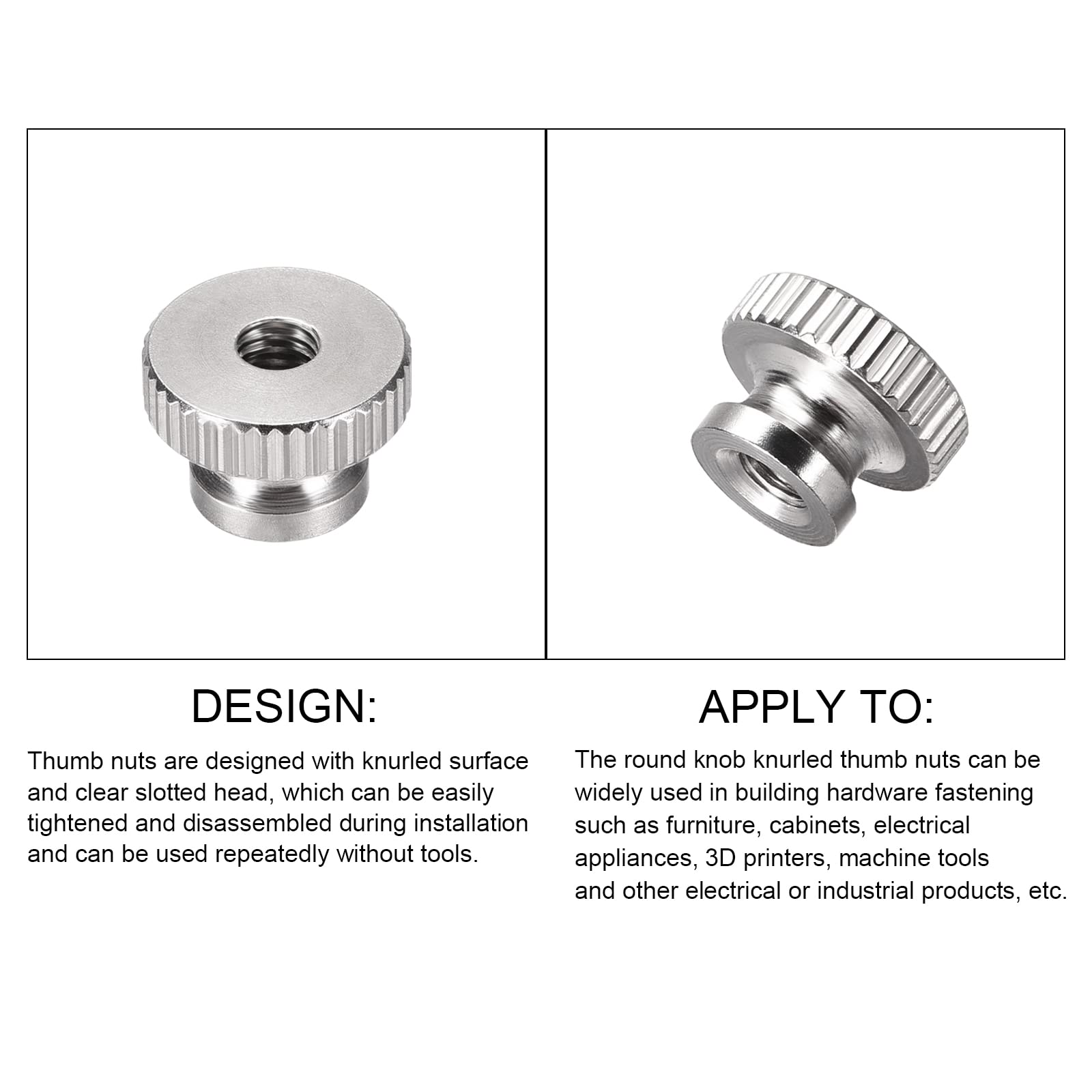 METALLIXITY Knurled Thumb Nuts (M4x12x8mm) 2pcs, 304 Stainless Steel Round Rod Hand - for House Construction Hardware Fasteners - Image 4