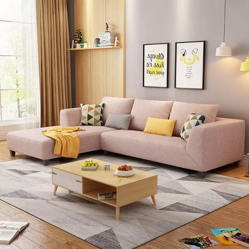 Image of Galib LHS 4 Seater L Shape Sofa Set for Living Room (Pink Fabric)