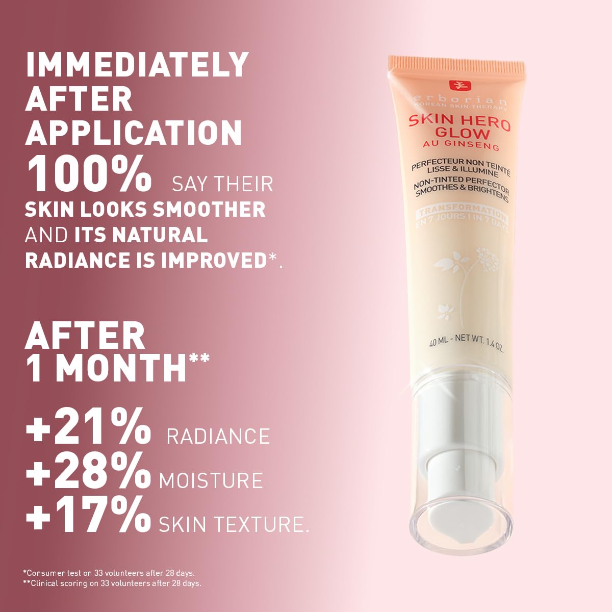 Erborian Skin Hero Glow, Non-Tinted Bare Perfector, Illuminates, Highlights, Hydrates, Smooths for Natural Radiant, Glass, Dewey Look, Korean Skincare