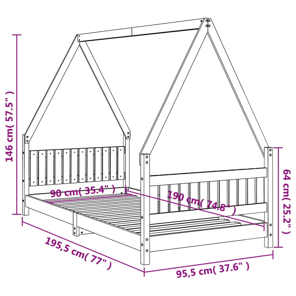 Kinderbett 90x190 cm Massivholz Kiefer Hausbett Design stabiles Holz Kinderbett für Kleinkinder ab 4 Jahren mit Belüftung und rustikalem Charme