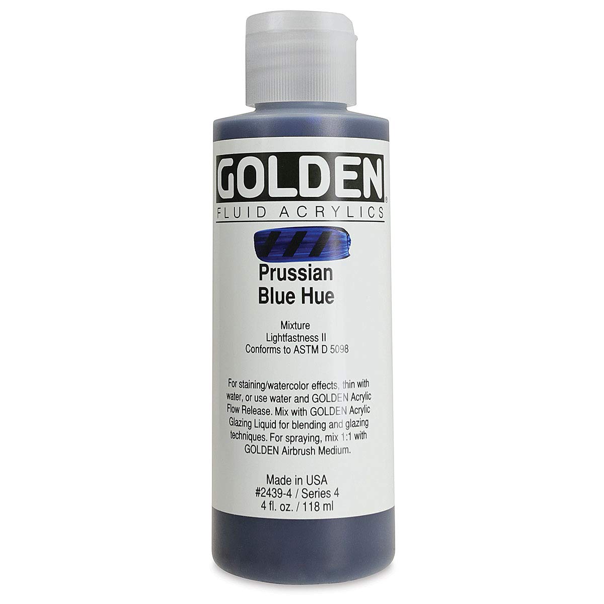 GOLDEN Fluid Acrylics, Prussian Blue Hue, 4 fl. oz. Bottle, Professional Acrylic Paint, Semi-Transparent