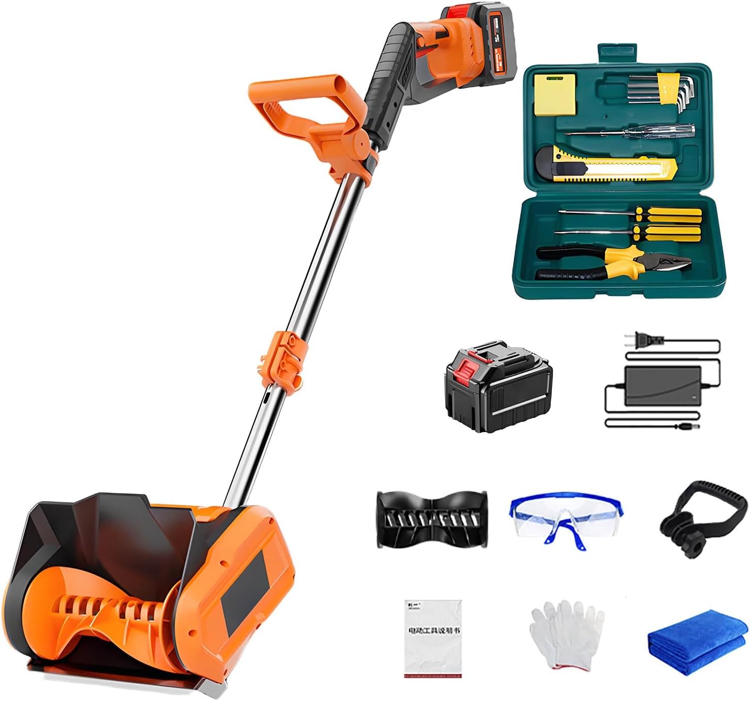 Handheld Snow Thrower with Adjustable Front Handle, Double Safety Switch, Portable Snow Blower for Patio Deck Driveway, Easy to Disassemble(One Battery)