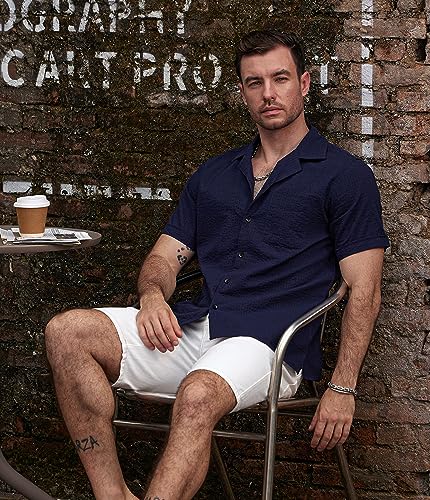 Image of VATPAVE Mens Striped Summer Shirt Casual Button Down Short Sleeve Beach Shirts Cotton Shirts for Men