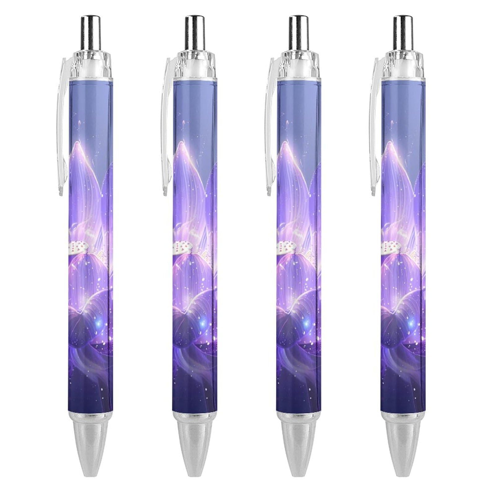 Bolígrafo retráctil que evita manchas de tinta, juego de 4 piezas con diseño morado 8