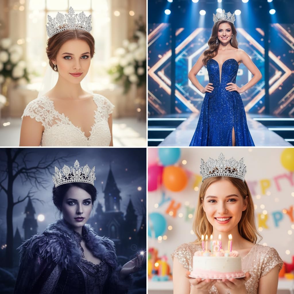 QXMYOO Luxury Large Tiaras and Crowns for Wedding Cubic Zirconia Pageant Crown Tall Bride Tiara Silver Gold Sun Flower CZ Birthday Prom Party Headpiece Bridal Hair Accessories - Image 3