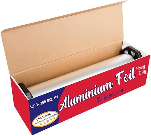 Miniatura 4 de Foilman Rollo de papel de aluminio grueso y resistente con caja de corte corrugado resistente, envoltura adhesiva segura para alimentos, para