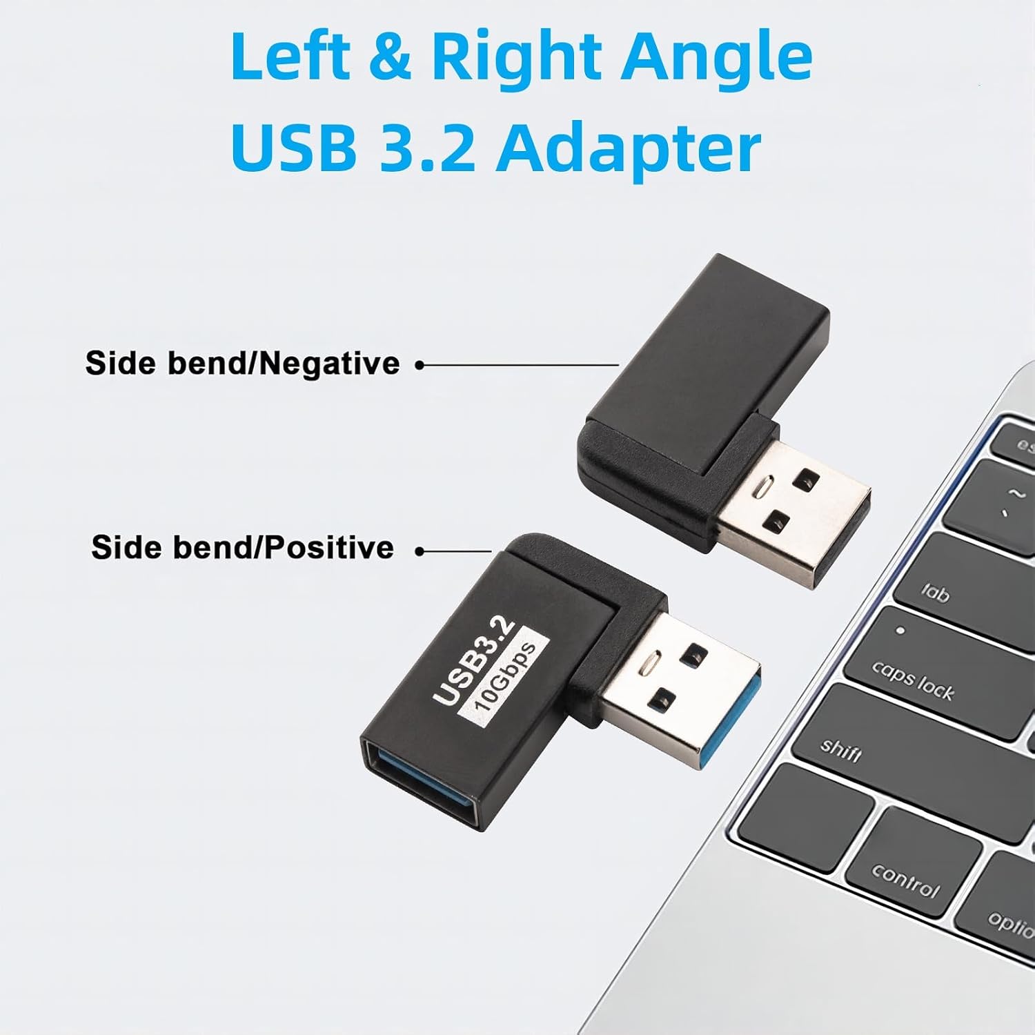 USB 3.0 90 Degree Left Right Angle USB-A Male to Female Adapter Extender Connector, USB Extension Adapter 2 Pcs for Laptops, Wall Chargers, Power Banks