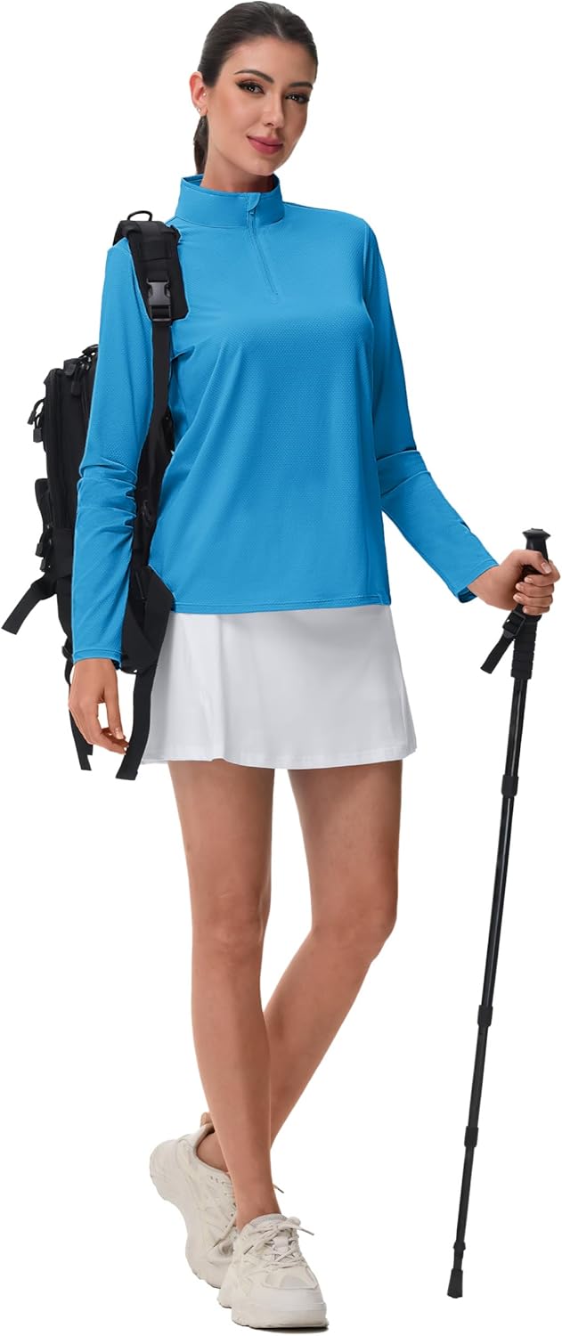 MAGCOMSEN Women's Quarter Zip Pullover Long Sleeve UPF 50+ Rashguard Golf Sun Protection Shirts Quick Dry Workout Tops - Image 6