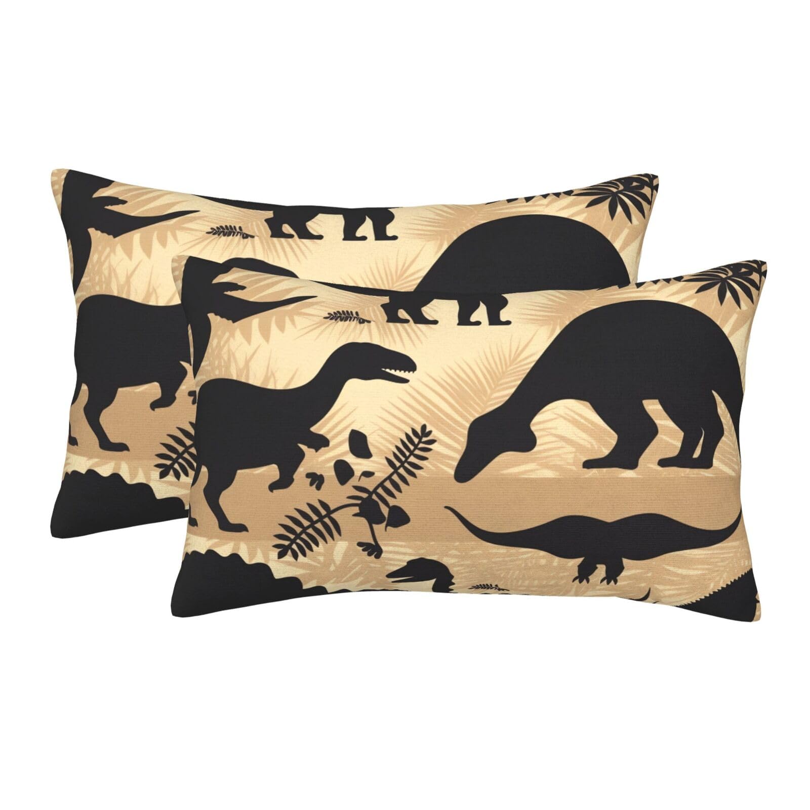2 Pack Standard Size Pillow Cases for Hair and Skin Soft Breathable Pillow Case Covers with Hidden Zipper Dinosaur Silhouette Pillowcase 20"x30" Pillow Cover for Sleeping Gift