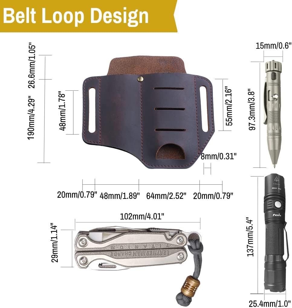 VIPERADE - Fourreau en Cuir pour Outil EDC, Poche Ceinture， pour Ranger Lampes De Poche, Couteaux Utilitaires Leatherman, Pinces, Stylos Et Plus Encore