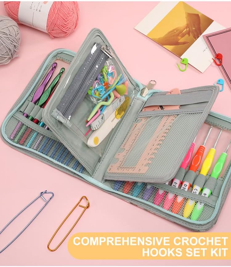 Miniatura 7 de Dasonwin Juego de 60 piezas de ganchos ergonómicos de ganchillo con estuche de viaje - Kit de agujas de ganchillo de aluminio para principiantes y