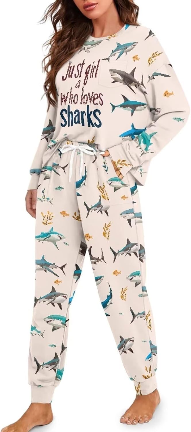 Pajamas for Women Set Long Sleeve Nightwear with Pockets, Breathable Sleepwear Casual Pjs Lounge Set for Home