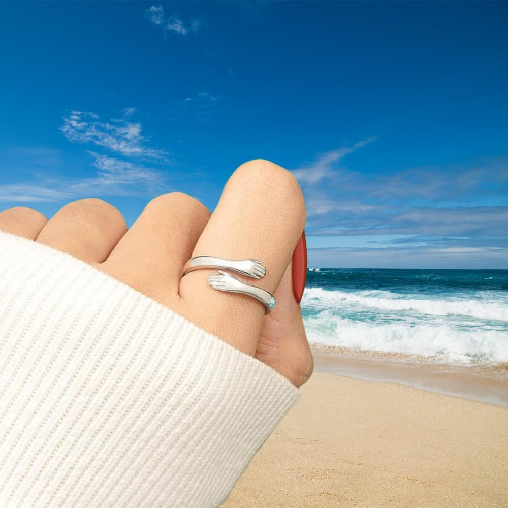 Granddaughter Hug Ring For Hope Rings, Stainless Steel Motivation Hugging Hands Open Engraved Always With You Message Adjustable Non Tarnish Jewelry Birthday Gift Card - Image 2