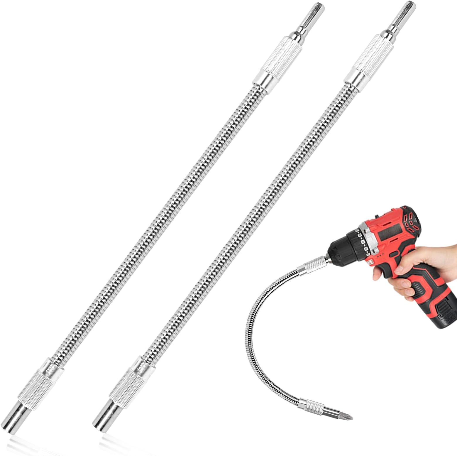 Flexible Drill Bit Extension, 11.7 inch Super Bit Screwdriver Extension, 1/4” Hex Shank Bendable Drill Bit Extension for Tight Spaces, Home Repairs (2 Pack)