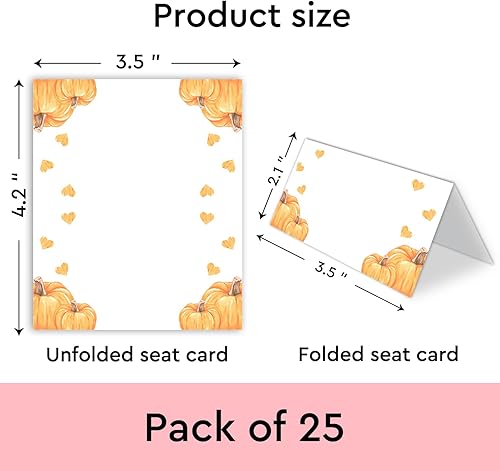 Miniatura 2 de Tarjetas de lugar con calabaza de otoño, anotadas para plegarse fácilmente, juego de 25 tarjetas de asiento de mesa, decoración de fiesta, tarjeta