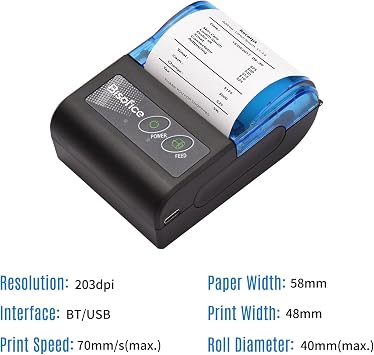 Receipt Thermal Printer, Portable Mini 2 inch Wireless USB Receipt Bill Ticket Printer with 58mm Print Paper for Restaurant Sales Retail