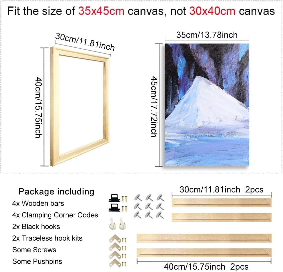 30x40 Cm DIY Canvas Stretcher Bars, Wooden Art Frame Kit for Oil Painting, Paint by Number, Embroidery Stitch and Needlepoint Arts