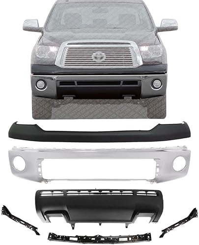 Parachoques delantero de acero cromado + cubierta superior imprimada + panel de cenefa inferior texturizado + soportes de retención central +