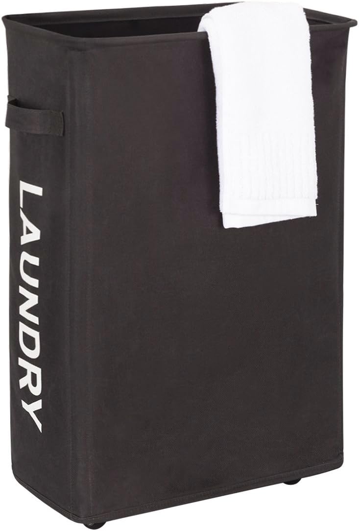 WOWLIVE Thin Laundry Hamper Collapsible Rolling Slim Tall Laundry Basket Wheels Corner Standing Dirty Clothes Organizer Hamper (Grey)